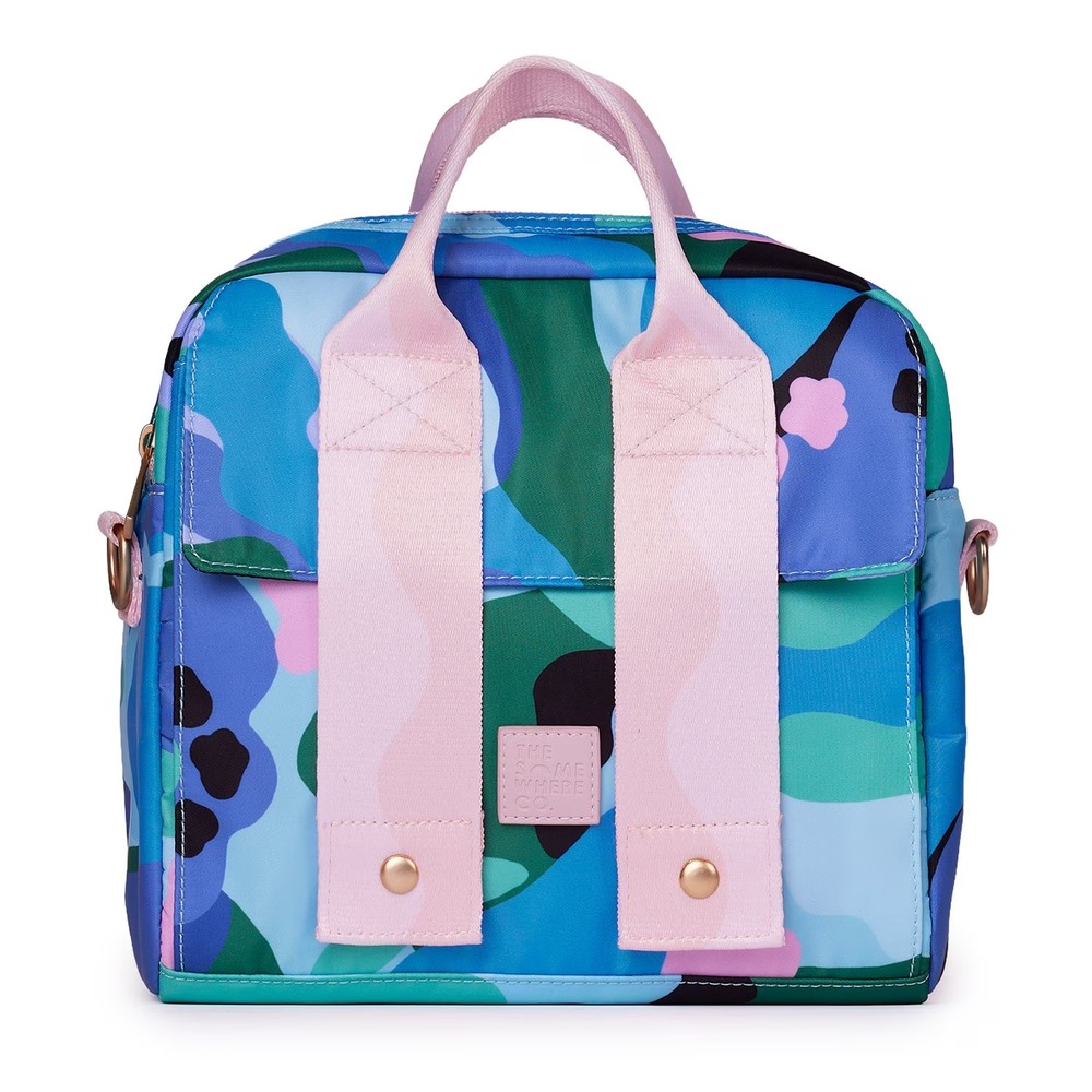The Somewhere Co Lunch Bag Honeydew Insulated Floral Green Blue NEW